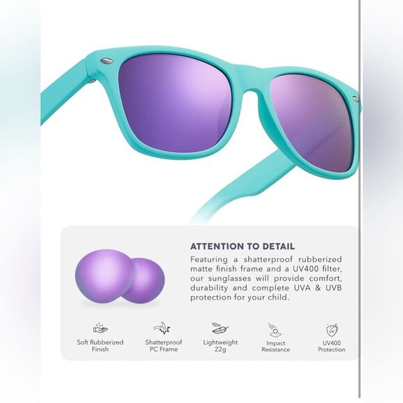 Kids Polarized Retro Sunglasses for Age 3-12 Shatterproof UV Protection, NIB - Picture 3 of 13